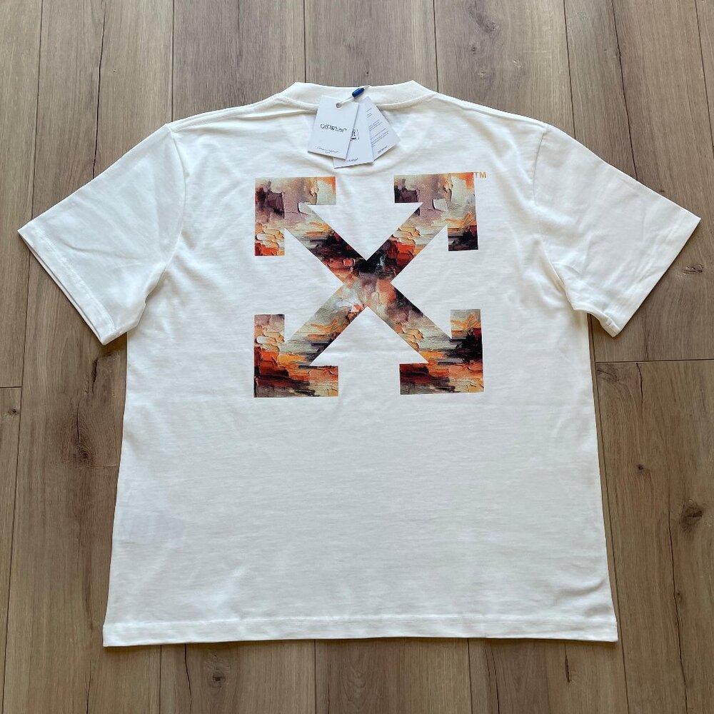 2XL Off-White Men's White Cotton Basic Graphic Printed T-Shirt Relaxed Fit